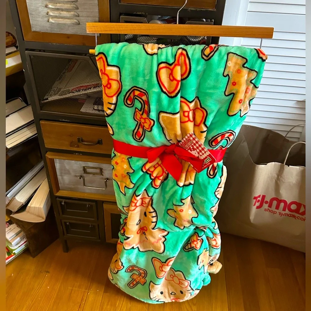 Hello kitty Teal Christmas Sugar Cookie Blanket - Picture 1 of 5